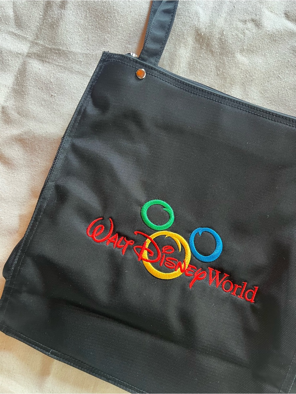 Vintage Walt Disney World Black Zip Top Tote Bag – Embroidered Classic Logo